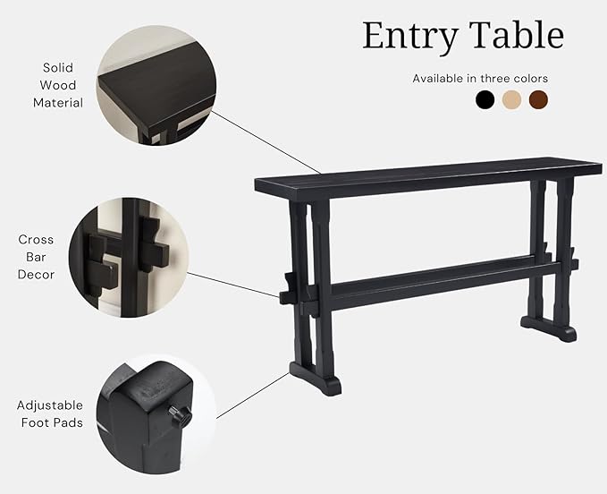 chairus 59" Long Console Table Farmhouse Narrow Sofa Table with Crossbar Solid Wood Entryway Table for Living Room/Hallway/Entrance, Black