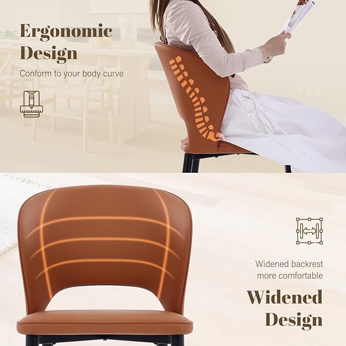 Homcosan Dining Chairs Set of 4, Modern Kitchen Chairs with Cross Structure & Exquisite Piping Design, Easy Assembly, Faux Leather Dining Room Chairs for Living Room Lounge, Bedroom, Brown