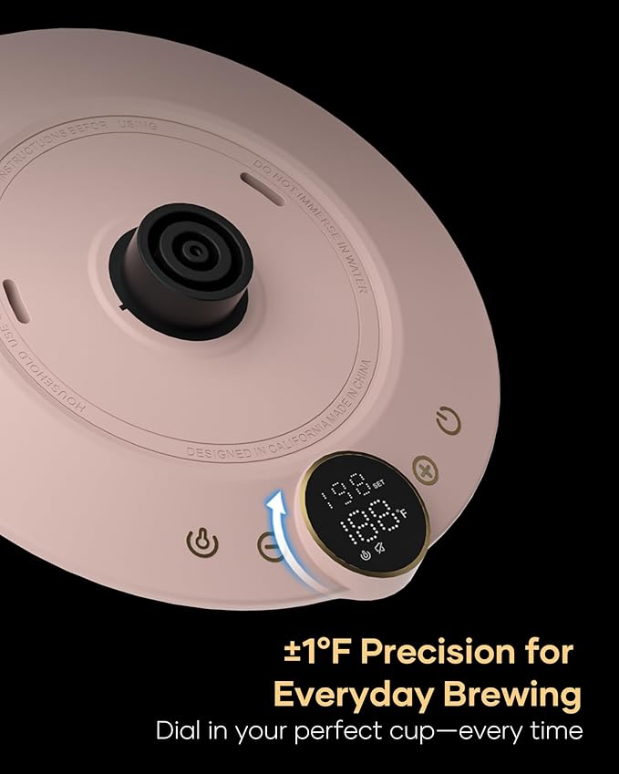 Cocinare FLOW B9 Gooseneck Electric Kettle, Precise Temperature Control for Pour-Over Coffee & Tea Brewing, Stainless Steel Interior, Rapid Heating for Boiling Water 0.9L (Munch Pink)