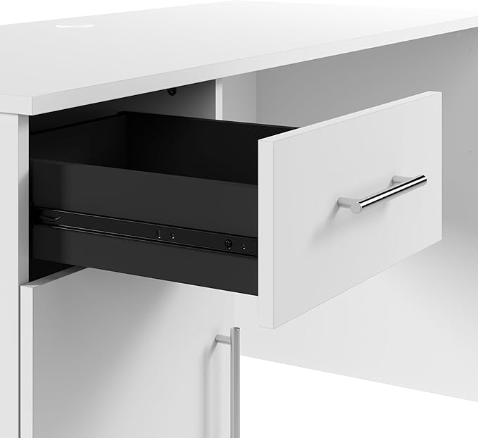 Bush Furniture Somerset 54W Office Desk with Drawer and Cabinet in White, Computer Table with Storage for Home Office Workspace