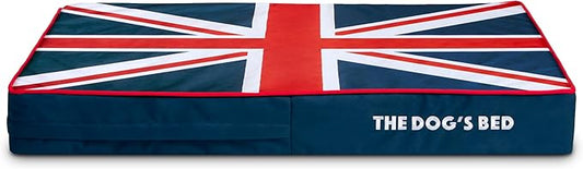 The Dog’s Bed Orthopedic Memory Foam Dog Bed, Medium Blue & Red Trim UK Center Flag 34x22, Pain Relief for Arthritis, Hip & Elbow Dysplasia, Post Surgery, Supportive, Calming, Waterproof Washable