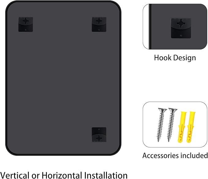 FORBATH Bathroom Mirror for Over Sink 18x24 Inch Black, Rectanglar Wall Mirror with Metal Frame, Rounded Corners for Bathroom, Bedroom, Entryway Decor (Horizontal or Vertical)