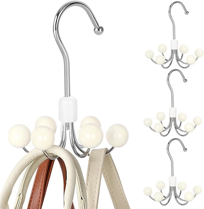 TOPIA HANGER Hoodie Hangers 4-Pack with 6 Wood Balls, 360°Swivel Purse Hanger, Scarf Hanger, Closet Hooks, Handbag Organizer, Bra Hanger, Accessory Organizers for Scarf, Tanktop, Hat, Hoodie CT57W