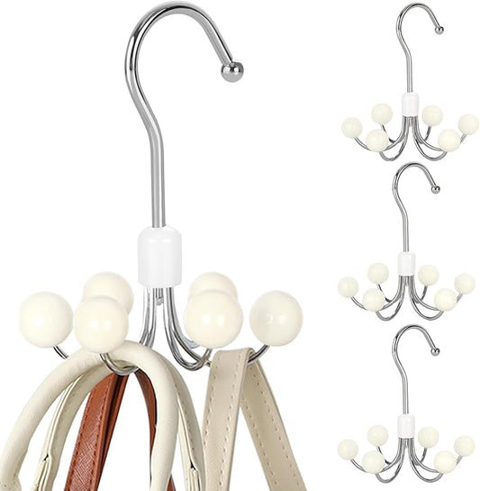 TOPIA HANGER Hoodie Hangers 4-Pack with 6 Wood Balls, 360°Swivel Purse Hanger, Scarf Hanger, Closet Hooks, Handbag Organizer, Bra Hanger, Accessory Organizers for Scarf, Tanktop, Hat, Hoodie CT57W