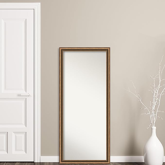 Amanti Art Bronze Full Length Mirror, 64x28 Manhattan Bronze Narrow Tall Free Standing Body Wall Mirror Full Length for Dressing, Traditional Wood Frame, Lean on Floor or Hang, Wall Decor