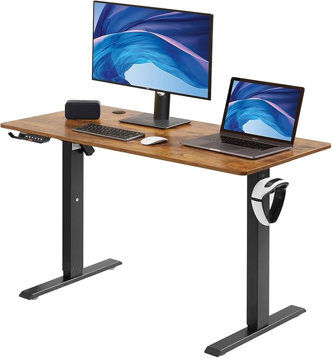 VEVOR Height Adjustable Desk, 47.2 x 23.6 in, Support 180 lbs, Electric Standing Desk with 3 Memory Presets, Sturdy Dual Metal Frame, Versatile Computer Sit Stand up Desks, Suitable for Home Office
