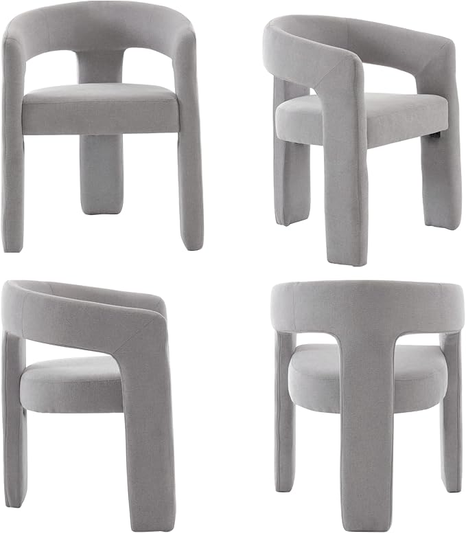 Modern Chenille Barrel Dining Chair Upholstered Fabric Dining Room Chair with Arm Comfy Accent Side Chair for Kitchen/Living Room/Reception, Grey, 1 PC