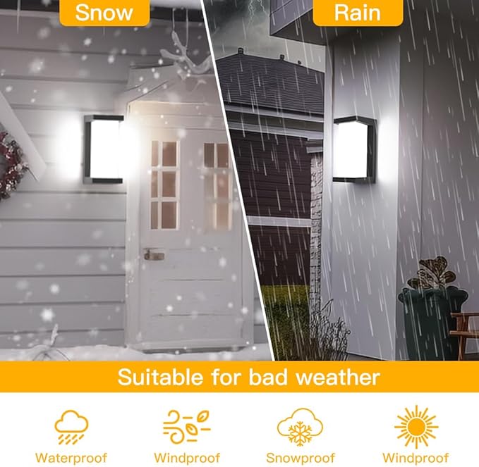 Sytmhoe Outdoor Wall Lights,2Packs 24w Exterior Light Fixture,LED Wall Sconce 3-Color-Changeable Wall Mounted Lamps,Matte Black Porch&Patio Light Outdoor,IP65 Waterproof for Hallway Stairs Gardens