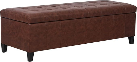 Joveco 51 Inch Storage Ottoman Bench,Tufted Leather Storage Bench for Bedroom (51”,Chocolate Brown)