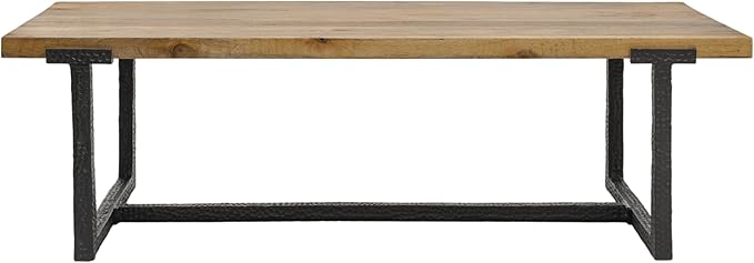 The Urban Port Marlon 48" Coffee Table | Handmade Aluminum Cast Frame | Natural Solid Mango Wood Top, Black and Brown