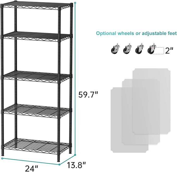 SINGAYE 5 Garage Heavy Duty Shelving Unit Kitchen Pantry Close Home Organizers and Storage Bathroom Shelf Laundry Room Organization Industrial Book Metal Wire Adjustable Shelves