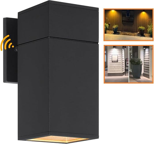 Dusk to Dawn Outdoor Wall Light, Exterior Light - ETL Listed, Aluminum Anti-Rust Waterproof Wall Mount Rectangular Design – Up or Down Photocell Outdoor Lighting for Porch, Garage or Patio