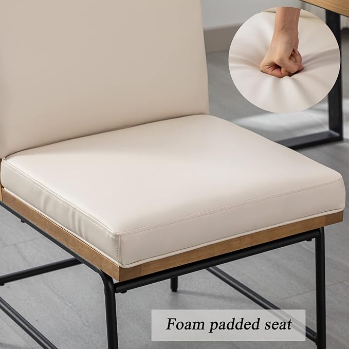 DUOMAY Mid-Century Modern Dining Chairs Set of 4, PU Leather Side Chair with Rear Handle, Armless Chair with Metal Legs for Kitchen Dining Room Living Room Vanity, Beige