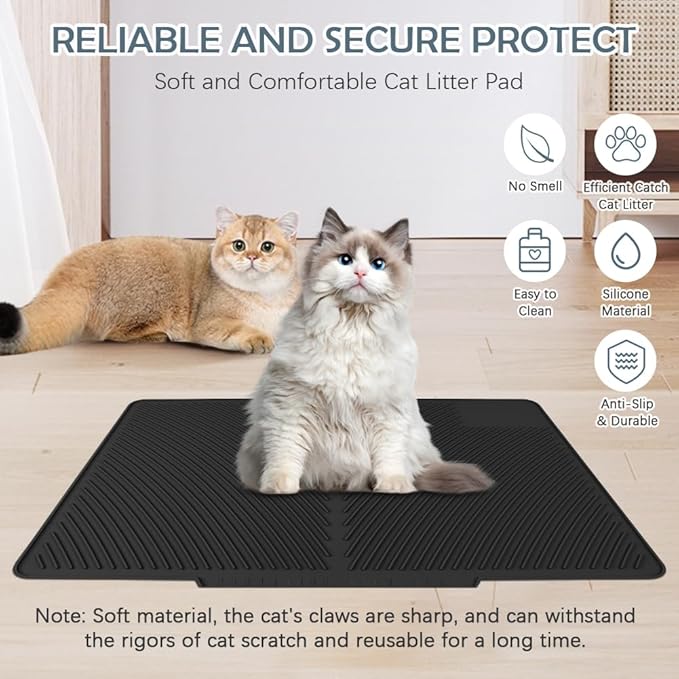 Cat Litter Mat, Silicone Kitty Litter Mat Waterproof Litter Catcher Mat, Litter Box Mat, Cat Litter Trapper for Floor, Anti-Slip and Easy to Clean (Black)