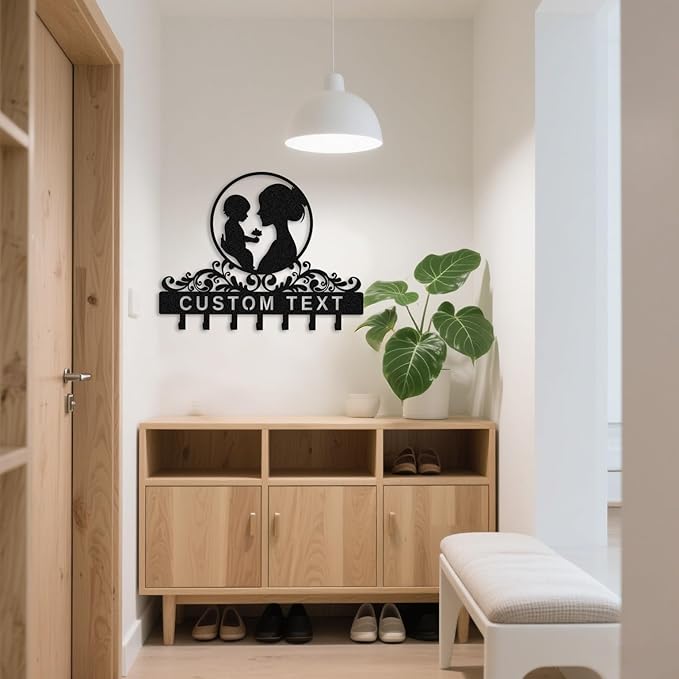 Personalized Key Holder Wall Mount,Custom Name Key Holder Wall Art,Mom and Kid Wall Decor,Gift for Mom Grandma,Mother's Day Gift