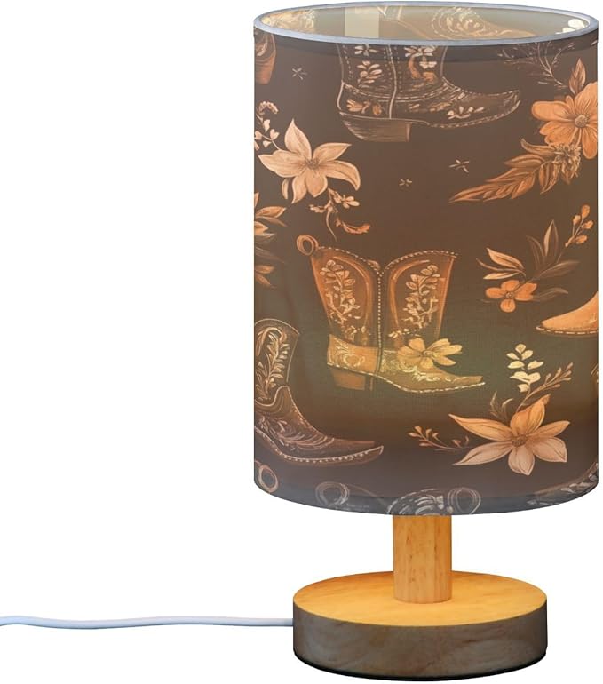 Western Cowboy Boots Flowers LED Table Lamp for Bedroom Bedside Lamp with USB Charging Ports Decor Nightstand for Living Room Reading Dorm Desk Home Office