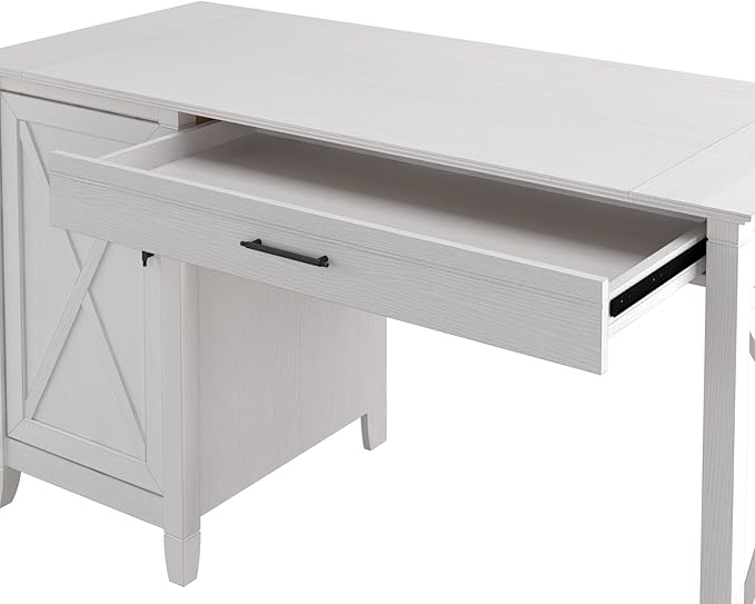 Bush Furniture Key West Computer Desk with Storage | Small Desk for Home Office in Pure White Oak | 54W x 24D Modern Farmhouse Desk