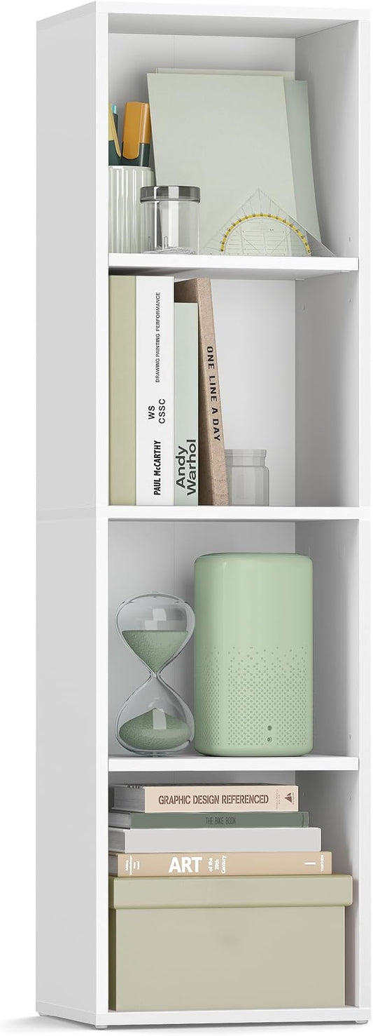 VASAGLE Custos Collection - Bookshelf, 4-Tier Bookcase, Book Shelf, Open Storage Shelf, 9.4 x 11.8 x 41.7 Inches, for Living Room, Home Office, Dining Room, Cloud White ULBC434W01