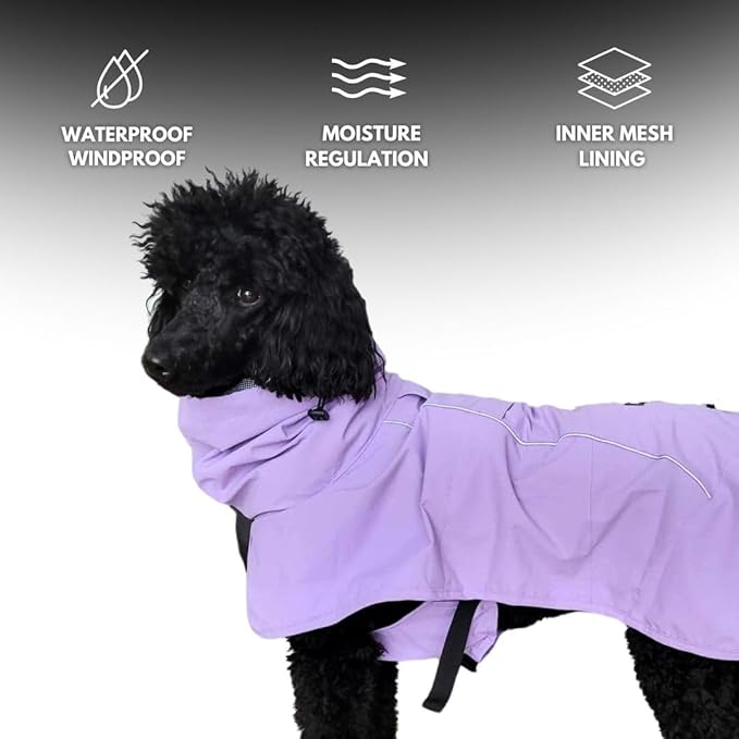 Spark Paws Dog Raincoat, Waterproof Windproof Rain Jacket, for Small Medium Large Extra Large Dogs, Reflective Breathable Full-Body Coverage Dry Suit - Purple - 4XL
