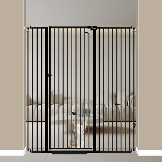 57" Extra Tall Cat Pet Gate 48.03'' - 52.76'' Extra Wide Dog Gate Indoor for Doorways Stairs, Baby Gate Walk Through Auto Close for Cat Dog Pet Puppy Toddler Kids Child (Black)