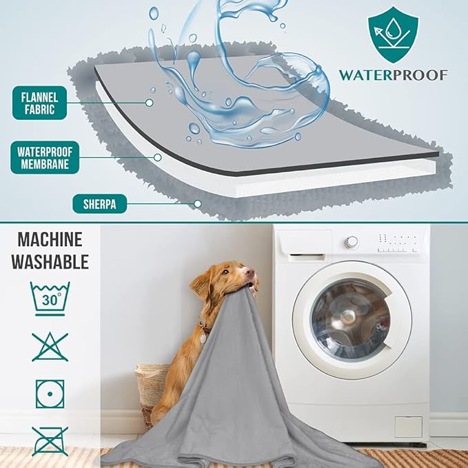 PetAmi Waterproof Dog Blanket for Small Medium Dogs, Pee Proof Pet Blanket for Couch Bed, Reversible Water Proof Blanket for Puppy Indoor Cat, Soft Dog Fleece Blankets Washable, 29x40 Light Gray