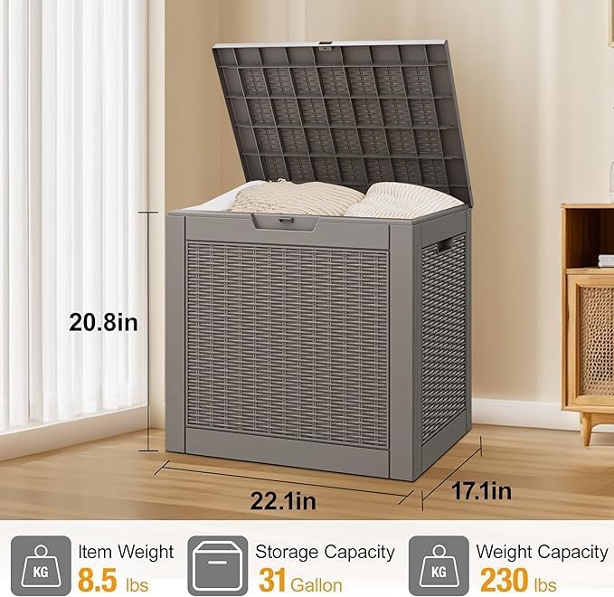 31 Gallon Outdoor Storage Box, Resin Deck Boxes Outdoor Waterproof For Patio Furniture, Garden Tools, Pool Supplies, Durable And UV Resistant, Lockable(2Box,a set)