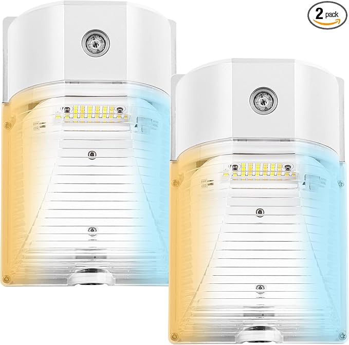 CINOTON 26W LED Wall Pack Light with Dusk to Dawn Sensor, 3CCT 3000K/4000K/5000K, 26W/18W/13W Switchable, [100-277Vac] IP65 Waterproof Outdoor Security Flood Lighting for Garage Warehouse 2 Pack