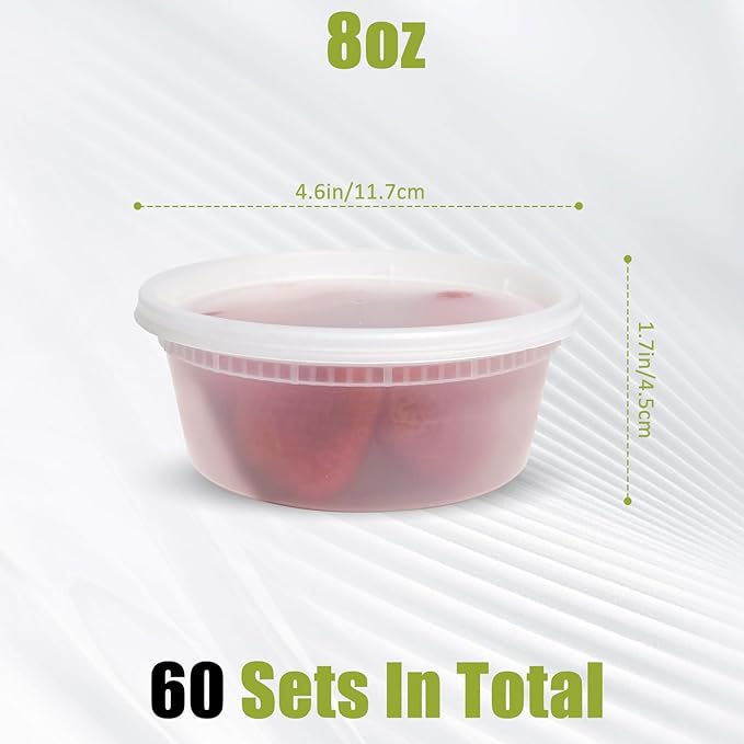 EASYTRIP [60 sets] 8oz Deli Containers with Lids，Food Storage Container with airtight lid，Plastic Soup Containers with Lids Meal Prep/BPA Free/Freezer Safe/Dishwasher Safe/Microwave Safe/Stackable