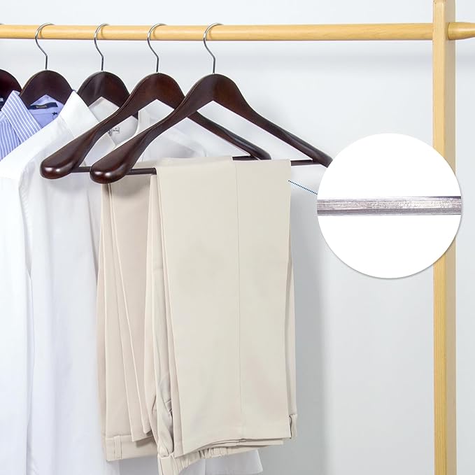 Nature Smile Luxury Mahogany Wooden Suit Hangers - 12 Pack - Wood Coat Hangers,Jacket Outerwear Shirt Hangers with Extra-Wide Shoulder, 360 Degree Swivel Hooks & Anti-Slip Bar with Screw