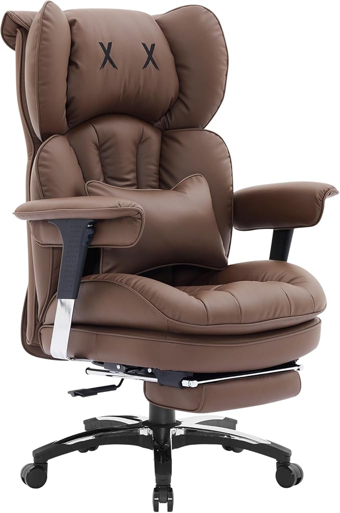 Efomao Big and Tall Office Chair 400lbs, Ergonomic High Back Executive Office Chair with Footrest, Wide Computer Desk Chair for Home Office, Comfortable PU Leather Heavy Duty Chair，Brown