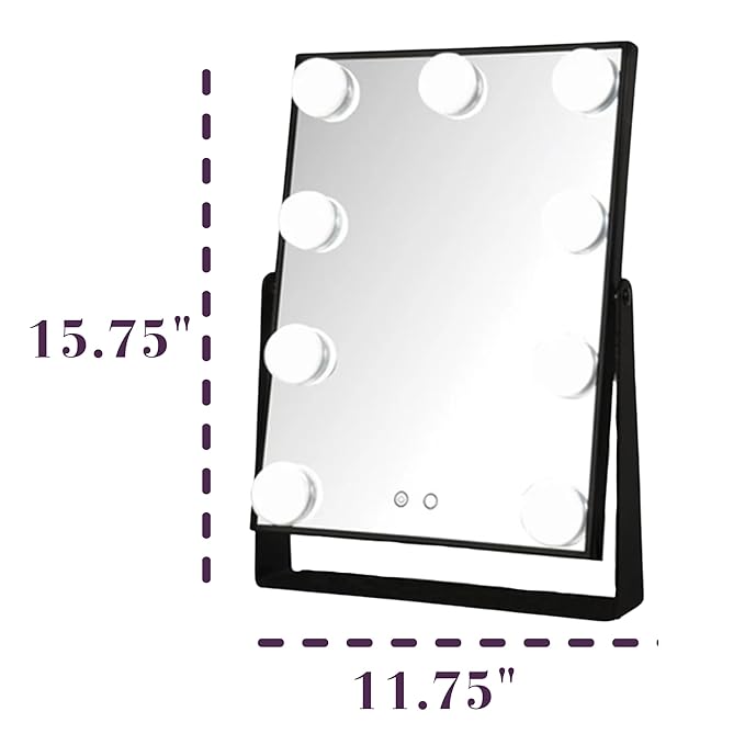 JERDON Lighted Vanity Makeup Mirror with Large Dimmable Bulbs and 3-Color Lighting - Model JHW100B