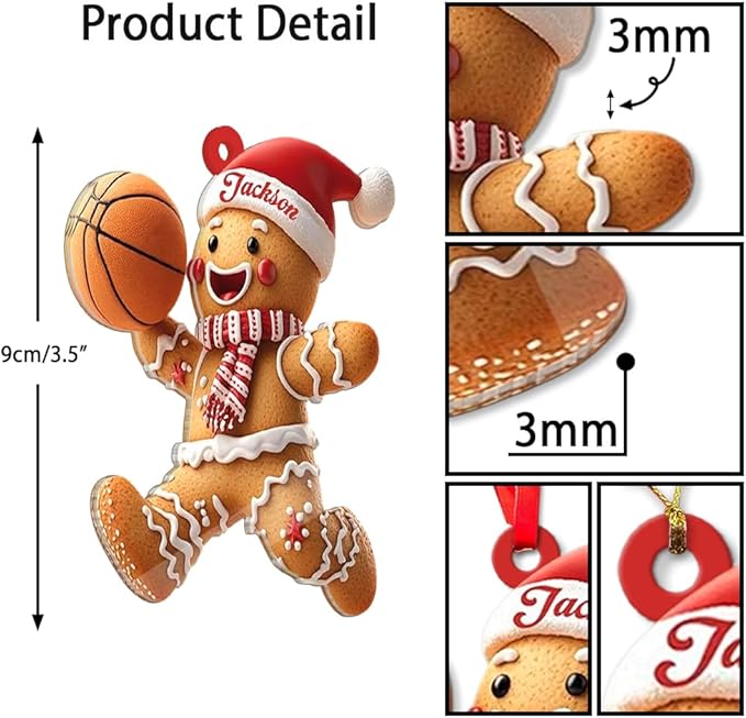 Custom Basketball Christmas Ornaments 2025, Custom Name Basketball Acrylic Christmas Tree Decorations, 2D Flat Baller Ornaments for Tree 06