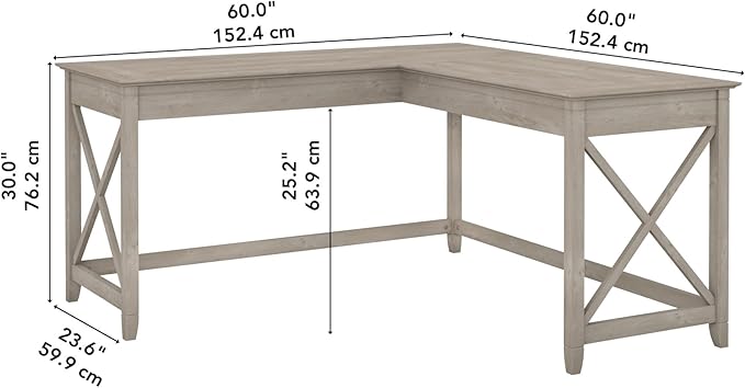 Bush Furniture Key West 60W Modern Farmhouse L Shaped Desk in Washed Gray, 60-Inch Corner Computer Table for Home Office Workspace