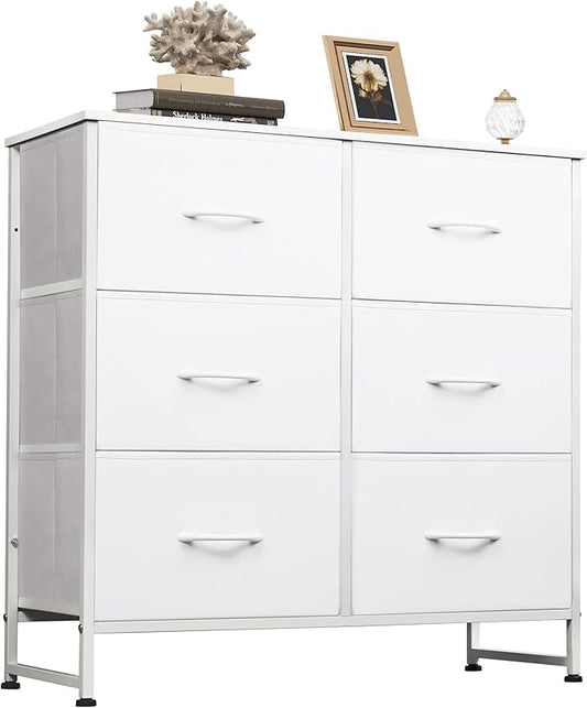 WLIVE White Dresser for Bedroom, 6 Drawer Double Dresser, Fabric Storage Tower with Fabric Bins, Chest of Drawers for Closet, Living Room, Hallway