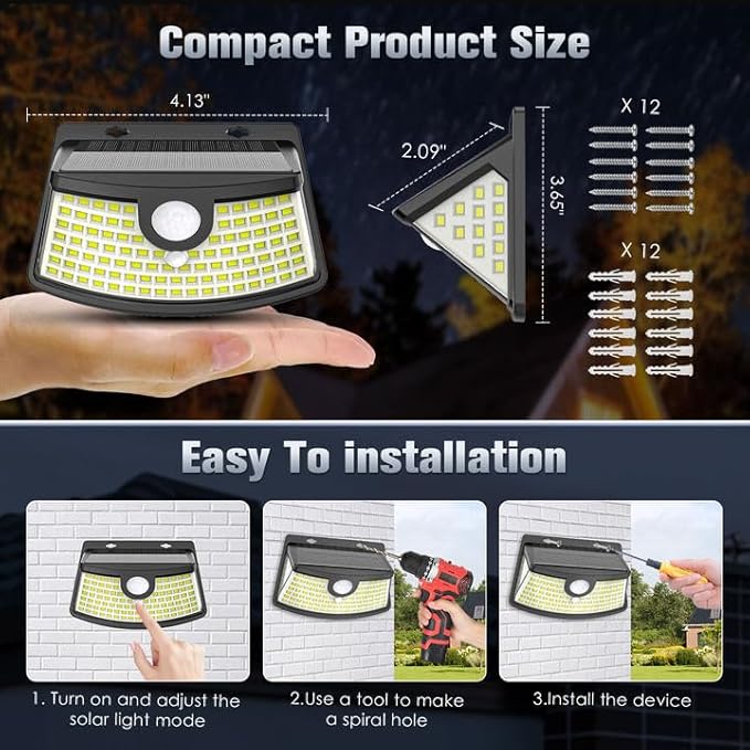Aootek New Solar Motion Sensor Lights 120 LEDs with Lights Reflector,270° Wide Angle, IP65 Waterproof, Step Lights for Front Door, Yard, Garage, Deck (Black, Daylight White, 6-Pack)