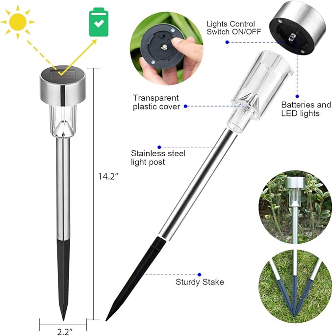 SOLPEX Solar Garden Lights Outdoor, 6 Color 12 Pack Stainless Steel Led Pathway Lights,Halloween/Christmas Solar Decorative，Christmas Decor for Patio, Lawn, Yard,Landscape and Walkway