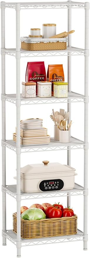 Small 6 tire Shelves Storage Wire Shelving Unit Metal Shelf Adjustable Organizers Storage Shelving for Bathroom Laundry Room Kitchen Pantry10”D x 16”W x 60”H White