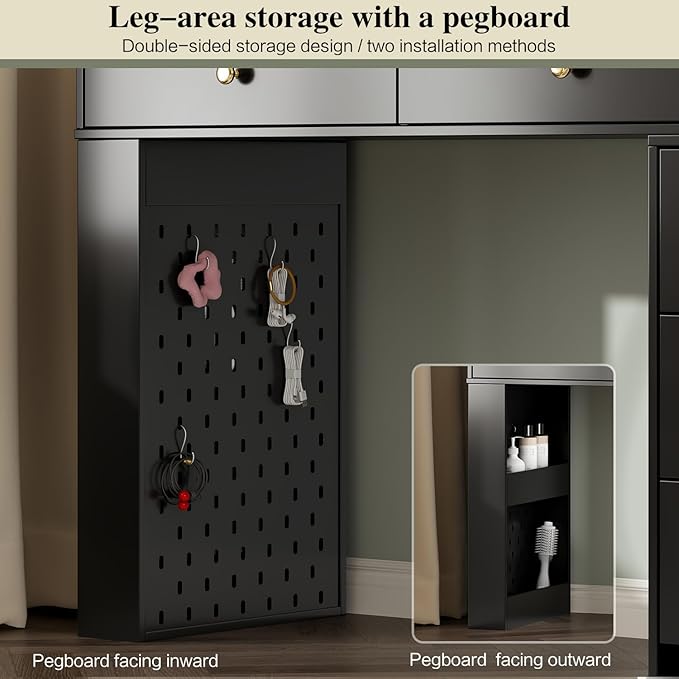 Large Makeup Vanity Desk with Mirror and Lights, Vanity Desk with 8 Drawers & Storage Shelves, Vanity Table with Power Outlet, 3 Color Modes & Adjustable Brightness Dressing Table, Bedroom,Black