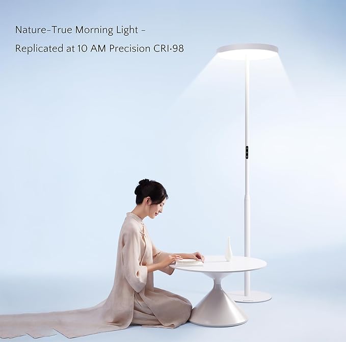 Floor Lamp Modern - Motion Sensor, Standing Light for Bedroom, Living Room & Office - Double-Sided Illumination, 36000+h Lifetime, 7200LM, 4000K, White Floor Lamp, Natural Daylight