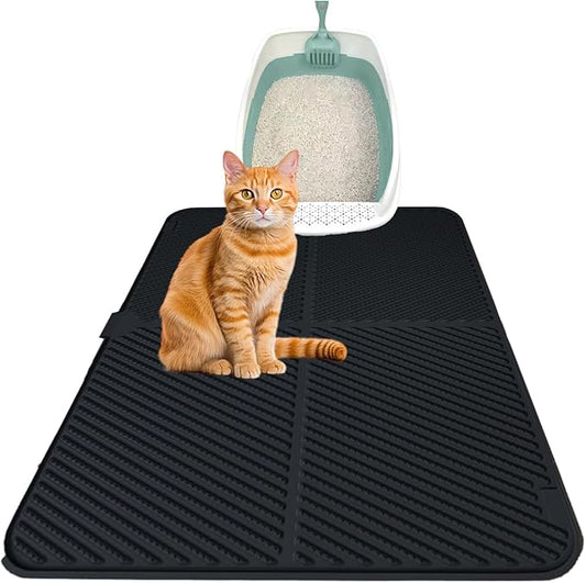 Silicone Cat Litter Mat, Scratch-Resistant Litter Trapping Mat, Waterproof & Non-Slip Litter Box Mat, Highly Effective for Collecting Litter (Black, 24x15x0.26 in)