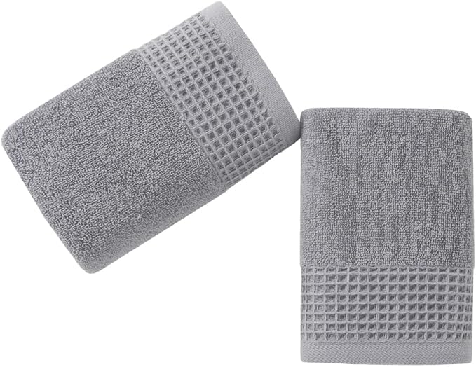 sense gnosis Grey Waffle & Terry Hand Towels for Bathroom Quick Drying Lint Free Thin, Classic Style Soft & Absorbent Bathroom Decorative Hand Towels 13X29 inch