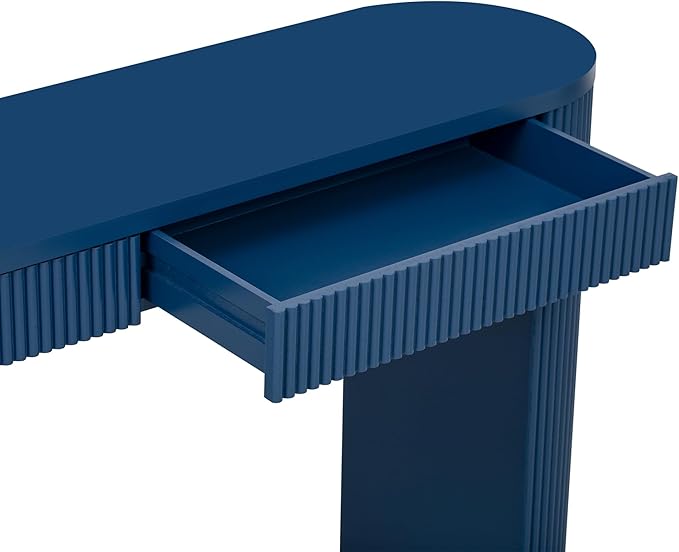 58.2" Entryway Table with Large Top and Dual Drawers,Console Table with Arched Sturdy Legs Stripe Design,Pine Veneer Sofa Table with Adjustable Feet for Living Room, Hallway,Foyer, Kitchen