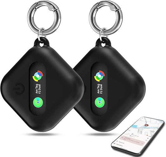 2 Pack Bluetooth Tracker for i0S or Android - Dual System Key Finder/Backpack Tracking Tag/Item Locator/Luggage Smart Tag/Pet Tracker, Compatible with Apple Find My or Google Find Hub,IP67 Waterproof