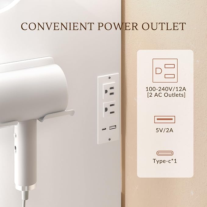 HOMEMORE Small Vanity Desk with Mirror and Lights, Makeup Vanity Desk with 3 Drawers & 3 Shelves, 2X & 5X Magnifying and Power Outlet, Dressing Table for Bedroom,White