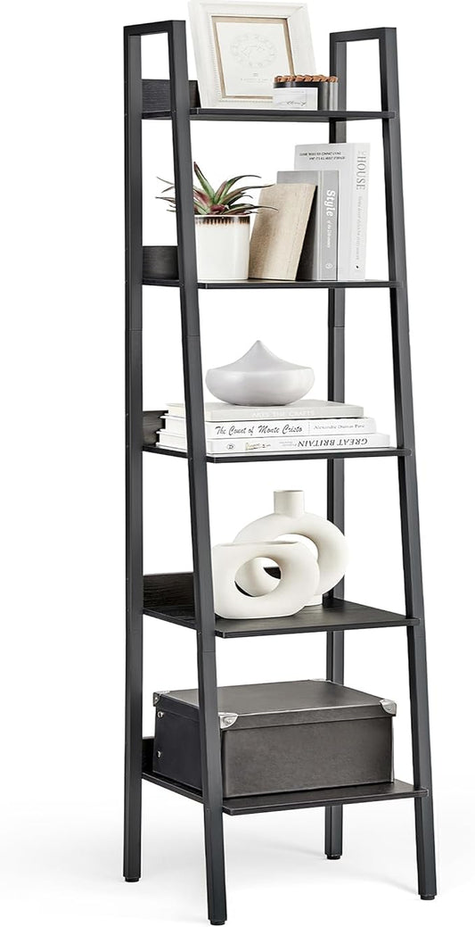 VASAGLE Bookshelf, 5-Tier Narrow Book Shelf, 11.8 x 13.3 x 66.9 Inches, Ladder Shelf for Home Office, Living Room, Bedroom, Kitchen, Ebony Black and Ink Black ULLS109B56