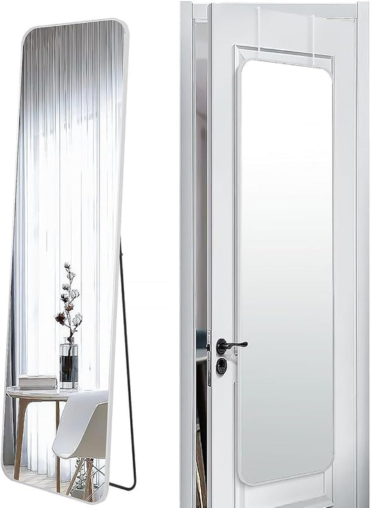 57x16 Door Hanging Full Length Mirror, Floor Stand (Height 5.7ft just Body in1.3ft) Wall Mounted Metal Frame Rectangle Dressing Mirrors for Bedroom Bathroom Room 57 inch Silver