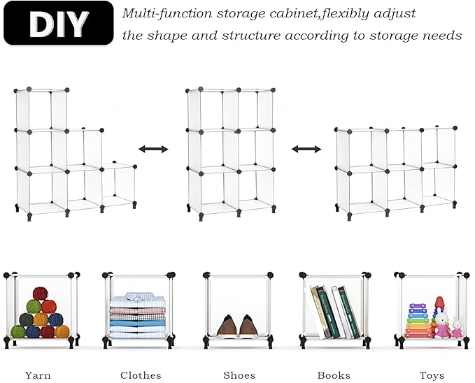 AWTATOS Closet Organizer 6 Cube Closet Storage Shelves DIY Stackable Clothes Storage Organizer Shelving for Closet Bedroom, Home, Translucent
