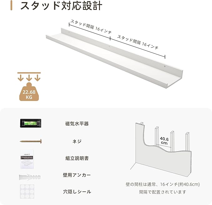 Picture Ledge Shelf, Wood Floating Shelves Set of 2, 36 inch Picture Ledge Shelves, Photo Ledge Nursery Book Shelves Wall Mounted for Living Room Kids' Room Bedroom, Color White