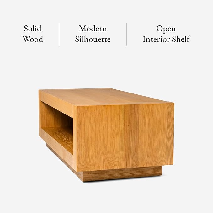 Maven Lane Artemis Coffee Table – 18 Inch Rectangle Table with Storage – Natural Solid Wood – Ideal for Living Room and Lounge