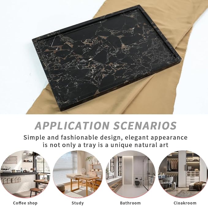 100% Natural Marble Serving Tray Luxury Calaccata Viola Marble Storage Tray for Home Decor Stone Tray for Bathroom/Kitchen/Vanity/Dresser,Plate Holder for Tissues, Candles, Towel